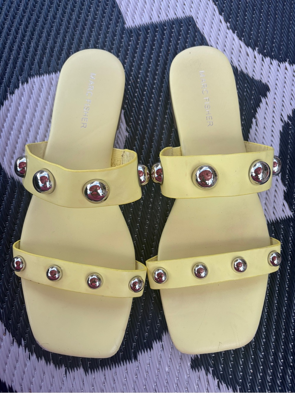 Marc Fisher Yellow Double-Stud Slide Sandals - Picture 2 of 8